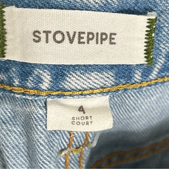 AE77 Premium Stovepipe Jean In Light Wash Size 4 Short Rigid Cotton High Rise - Picture 11 of 16